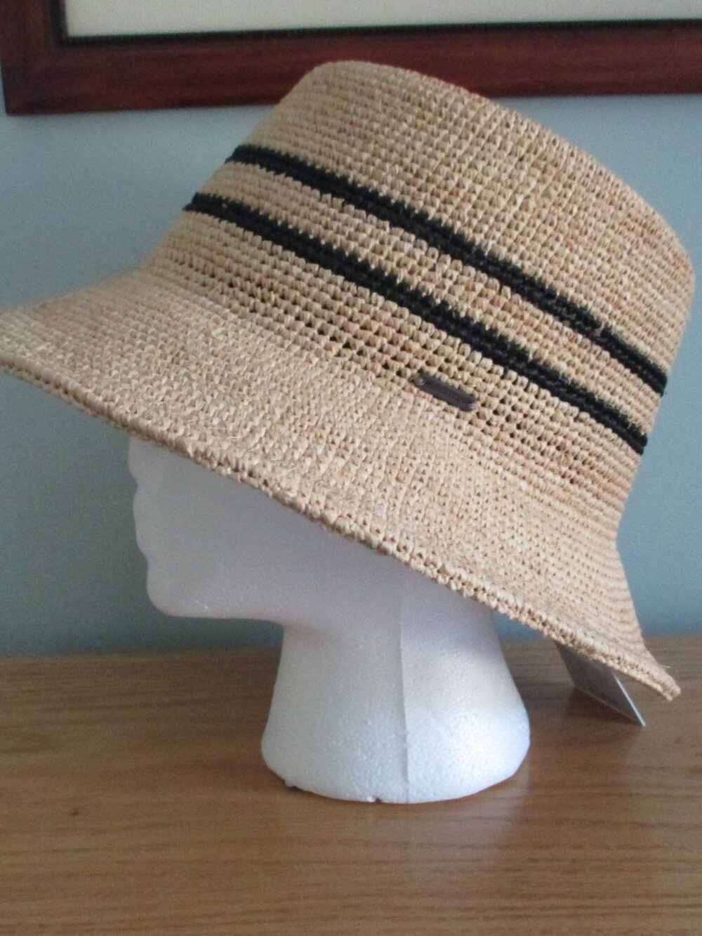 BRIXTON straw bucket hat with black stripe